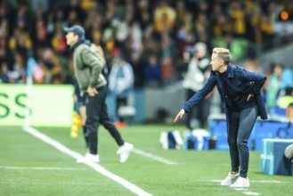 MELBOURNE, AUSTRALIA, JULY 31: Bev PRIESTMAN, head coach of Canada shouts commands as Australia
