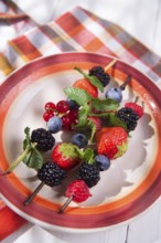 Presentation set of skewers of berries, summer dish