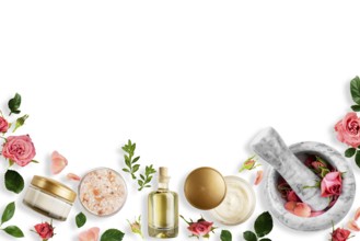 Beauty cosmetisc products on white background flat lay