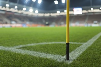Close up flag's pole in the corner of soccer pitch