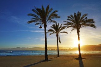 Cullera Playa los Olivos beach sunset in Mediterranean Valencia at Spain