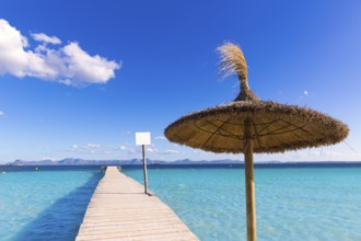 Mallorca Platja de Alcudia beach pier in Majorca Balearic islands