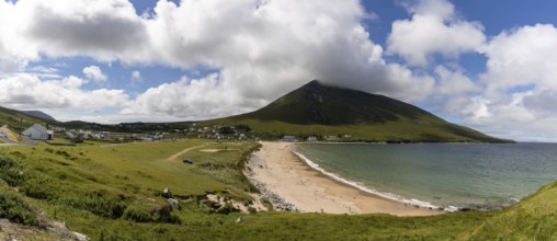 Panorama view of Dugort Beach and Doogort village on Achill Island in County Mayo of western