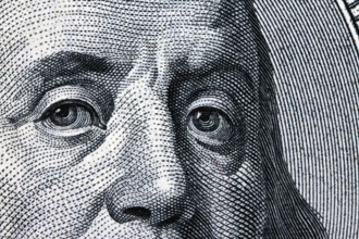 Detail of American dollar banknotes. Franklin Austria