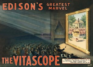 Historical advertisement for Thomas Edison's Vitascope, 19th Century, digitally edited