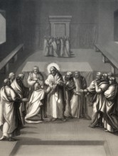 Christ's appearance with doubting Thomas, New Testament, steel engraving 1853, digitally restored