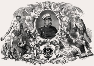 Allegory with Prince of Bismarck, first Chancellor of the German Empire, founding of the German