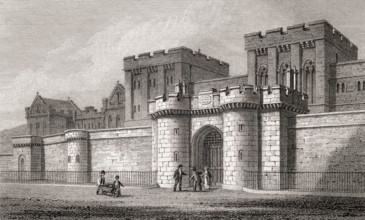 The New Jail, from Calton Hill, Edinburgh, Scotland, 19th century, Views in Edinburgh by J. & H. S.