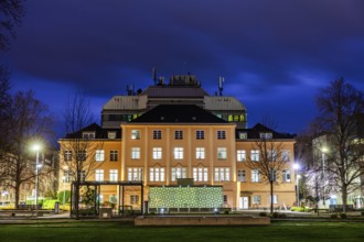 Academy building of the Montanuniversität Leoben, Gärner Park, blue hour, Leoben, Styria, Austria,