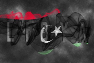 Libya Flag with Starry Background Smoke Effect