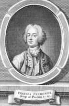 Frederick II (1712-1786) on engraving from the 1700s. King of Prussia during 1740-1786. Printed for