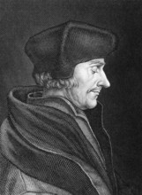 Desiderius Erasmus (1466-1536) on engraving from 1859. Dutch Renaissance humanist, Catholic priest,