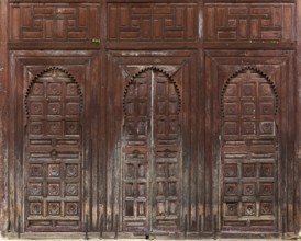 Old three wooden doors in Fes, Morocco, Africa