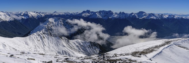 Kepler Track in Fiordland National Park in winter with snow mountains, South Island, New Zealand,