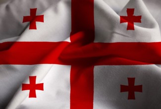 Closeup of Ruffled Georgia Flag, Georgia Flag Blowing in Wind