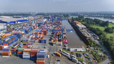 Container terminal D3T, container port, Logport I, aerial view, Rhine, Duisburg, Ruhr area, North