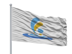 Taketa City Flag On Flagpole, Country Japan, Oita Prefecture, Isolated On White Background