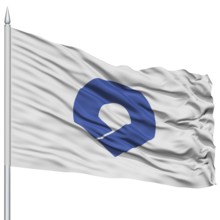 Isolated Wakayama Japan Prefecture Flag on Flagpole, Flying in the Wind, Isolated on White