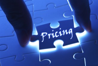 Pricing concept, pricing word on puzzle piece with back light