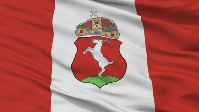Kecskemet City Flag, Country Hungary, Closeup View, 3D Rendering