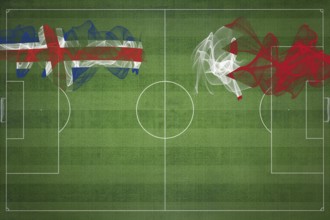 Iceland vs Bahrain Soccer Match, national colors, national flags, soccer field, football game,
