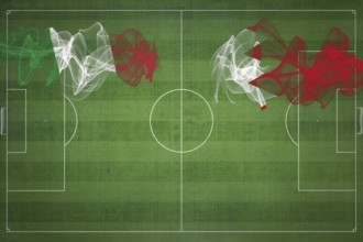 Italy vs Bahrain Soccer Match, national colors, national flags, soccer field, football game,