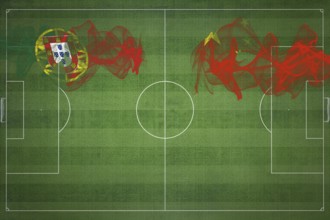 Portugal vs China Soccer Match, national colors, national flags, soccer field, football game,
