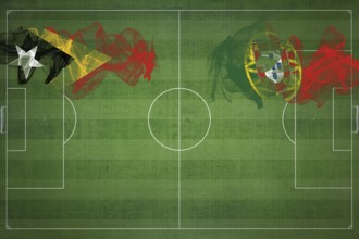 East Timor vs Portugal Soccer Match, national colors, national flags, soccer field, football game,