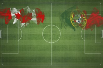 Canada vs Portugal Soccer Match, national colors, national flags, soccer field, football game,