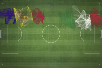 Andorra vs Italy Soccer Match, national colors, national flags, soccer field, football game,