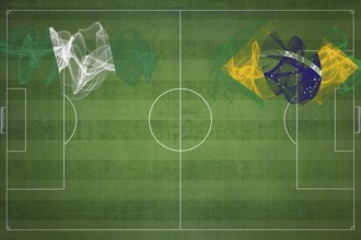 Nigeria vs Brazil Soccer Match, national colors, national flags, soccer field, football game,