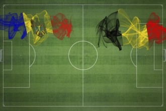 Moldova vs Belgium Soccer Match, national colors, national flags, soccer field, football game,