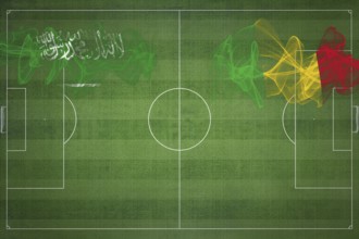 Saudi Arabia vs Mali Soccer Match, national colors, national flags, soccer field, football game,