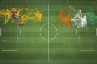 Spain vs Ivory Coast Soccer Match, national colors, national flags, soccer field, football game,