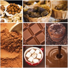 Chocolate collage from seven photos. Different choco