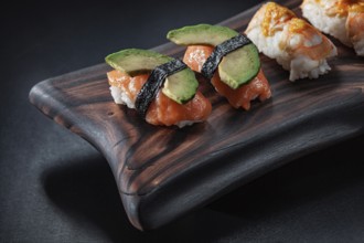 Ama Ebi Salmon Sushi With Avocado And Nigiri Shrimp Sushi
