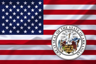 The flag of the USA with the coat of arms of Arkansas, Studio
