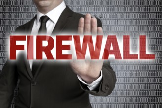 Firewall with matrix is shown by businessman