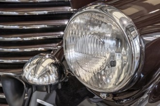 Headlight of old vintage car close-up