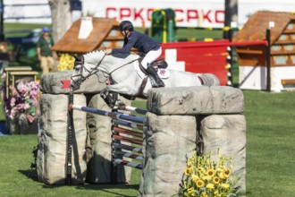 Donald Whitaker of Great Britain, riding Picasso VD Zwartbleshoeve compete in the BMO Nations Cup