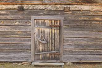 Closed old wooden door on an old building, Lapland, Finland, Europe