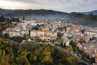 A view of the historic city center of Spoleto with the cathedral