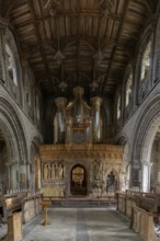 St Davids, United Kingdom, 28 August, 2022: close-up view of the historic pipe organ in the St