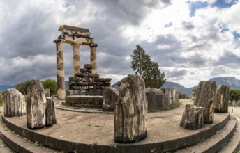Delphi, Greece, 7 November, 2022: view of the Tholos of Delphi in the Sanctuary of Athena Pronaia