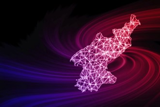 Map of North Korea, Polygonal mesh line map, modern map