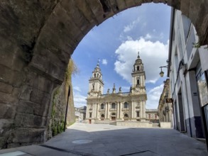 Lugo, Spain, September 6th 2023: View on Lugo Cathedral and Praza Pio XII in Galicia, Spain, Europe