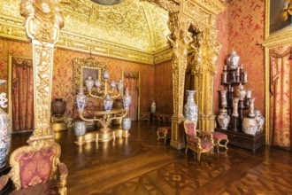 Turin, Italy, April, 2023: Royal Palace Chinese Cheramics Room. Luxury elegant ancient interior,