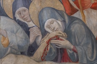 Virgin Mary holding the hand of Jesus, lament over the dead Jesus, Lluc Borrassa, 1430-1434,