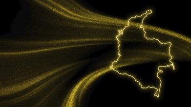 Map of Colombia, Gold glitter map on dark background