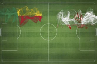 Benin vs Iran Soccer Match, national colors, national flags, soccer field, football game,